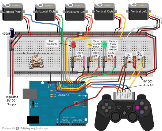 PS2 Controller, Arduino, and Servo Circuit