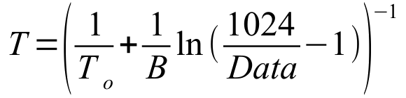 Temperature Expression as a function of B and the reading at the Arduino Pin