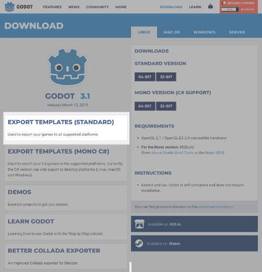 Godot 3.1 Download Page