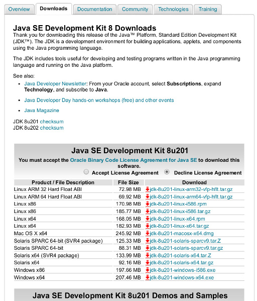 Java SDK Download Page