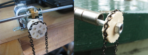 Two 3D printed chain drive pulleys