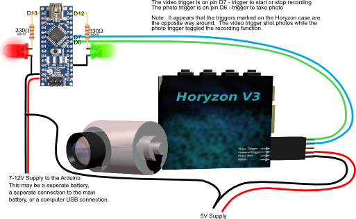 Circuit for controlling a HoryzonHD Camera with an Arduino
